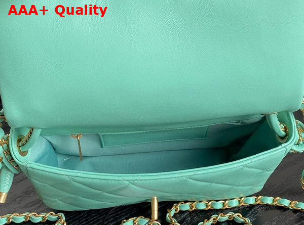 Chanel Flap Bag with Top Handle Turquoise Lambskin Gold Metal AS5317 Replica