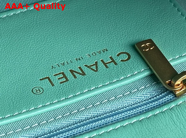 Chanel Flap Bag with Top Handle Turquoise Lambskin Gold Metal AS5317 Replica