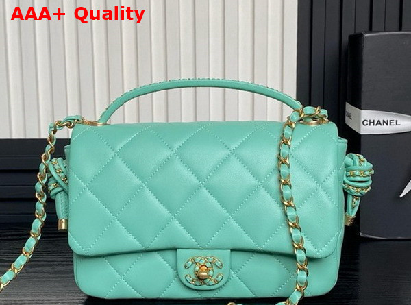 Chanel Flap Bag with Top Handle Turquoise Lambskin Gold Metal AS5317 Replica