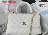Chanel Flap Bag with Top Handle White Grained Calfskin Gold Tone Metal A92990 Replica