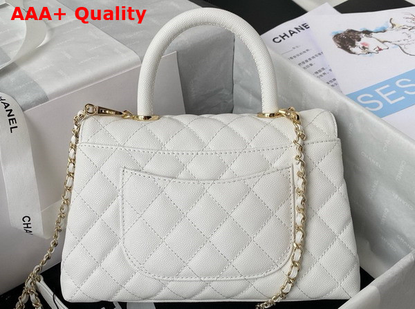 Chanel Flap Bag with Top Handle White Grained Calfskin Gold Tone Metal A92990 Replica