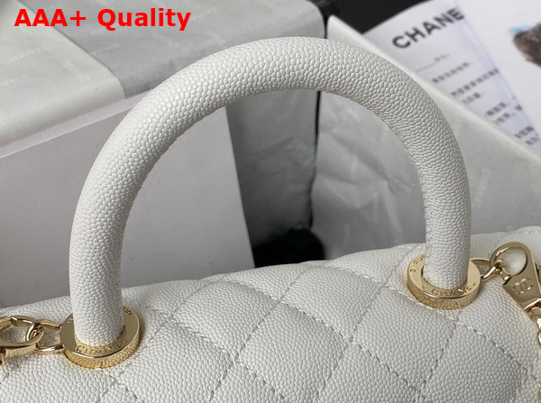 Chanel Flap Bag with Top Handle White Grained Calfskin Gold Tone Metal A92990 Replica