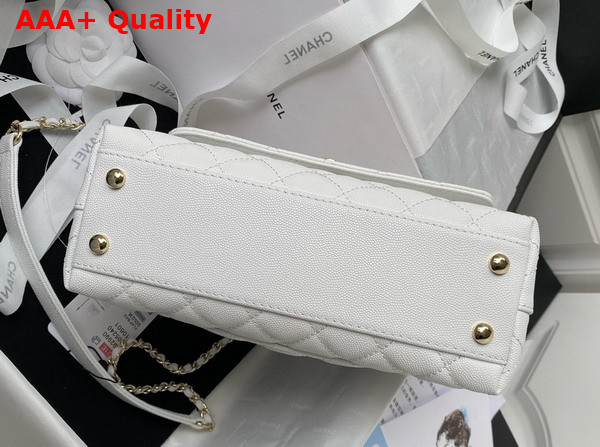 Chanel Flap Bag with Top Handle White Grained Calfskin Gold Tone Metal A92990 Replica