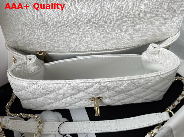 Chanel Flap Bag with Top Handle White Grained Calfskin Gold Tone Metal A92990 Replica