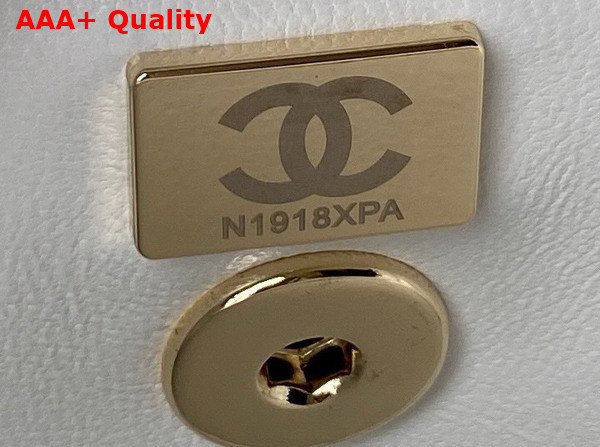 Chanel Flap Bag with Top Handle White Grained Calfskin Gold Tone Metal A92990 Replica