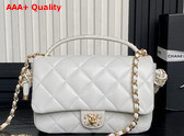 Chanel Flap Bag with Top Handle White Lambskin Gold Metal AS5317 Replica
