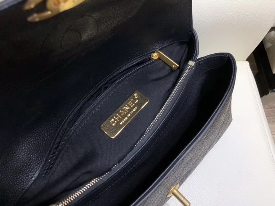 Chanel Flap Bag with Top Handle and Shoulder Strap Black Grained Calfskin AS0305