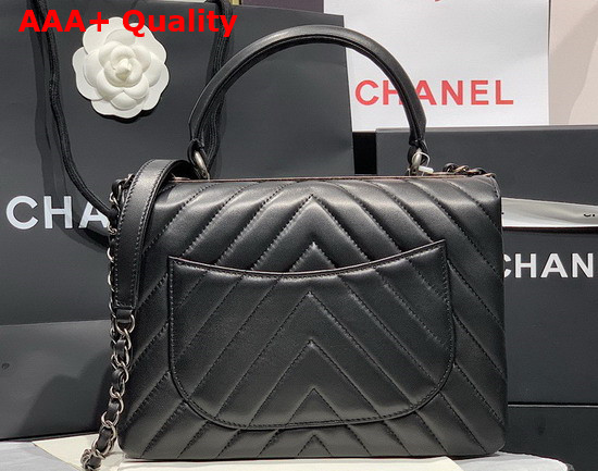 Chanel Flap Bag with Top Handle in Black Chevron Lambskin with Silver Hardware Replica