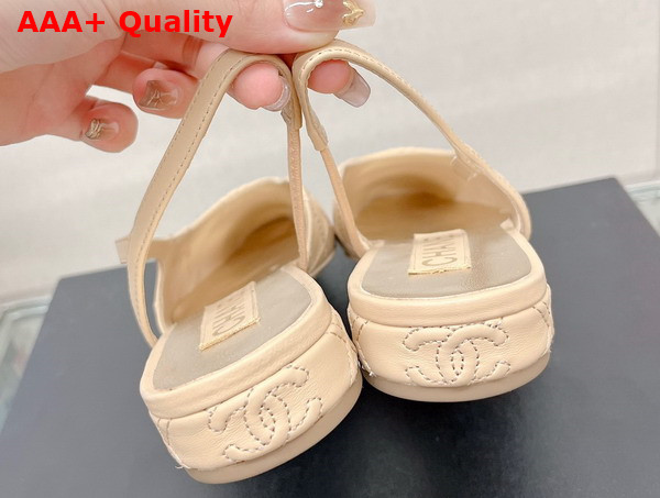 Chanel Flat Slingback Ballerina Shoes in Beige Embroidered Lambskin and Black Patent Calfskin Replica