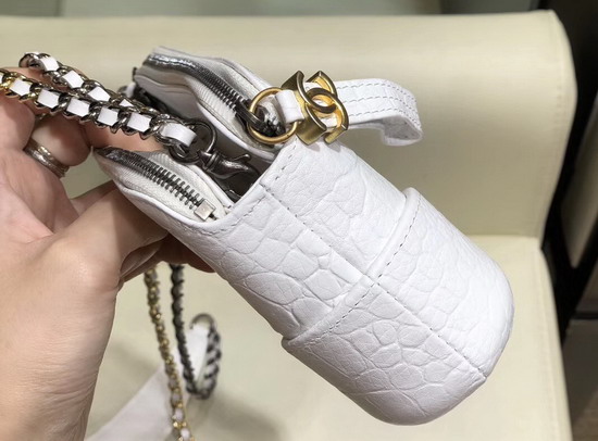 Chanel Gabrielle Clutch with Chain White Crocodile Embossed Calfskin A94505