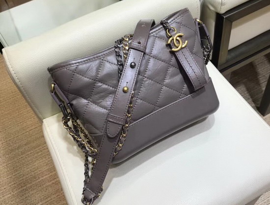 Chanel Gabrielle Small Hobo Bag Grey Aged Calfskin Smooth Calfskin Silver Tone Gold Tone Metal