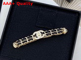 Chanel Hair Clip Gold Metal and Black Leather Replica