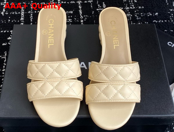 Chanel Heeled Mules in Beige Lambskin G46480 Replica