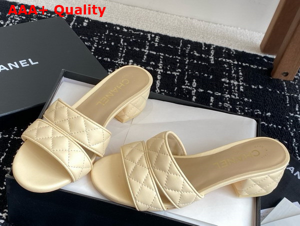 Chanel Heeled Mules in Beige Lambskin G46480 Replica