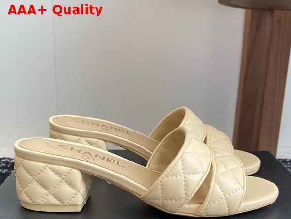 Chanel Heeled Mules in Beige Lambskin G46480 Replica