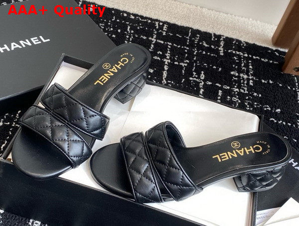 Chanel Heeled Mules in Black Lambskin G46480 Replica