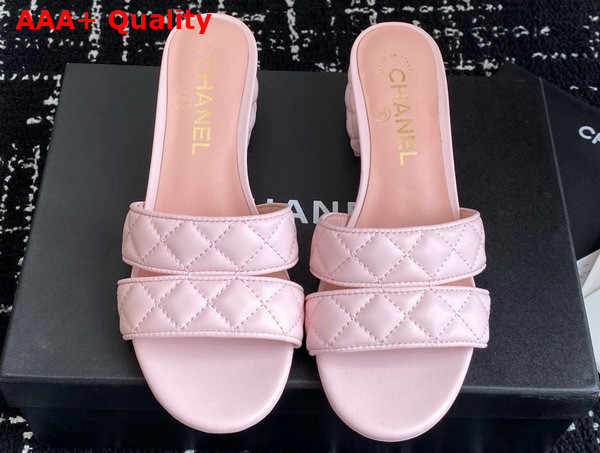 Chanel Heeled Mules in Light Pink Lambskin G46480 Replica