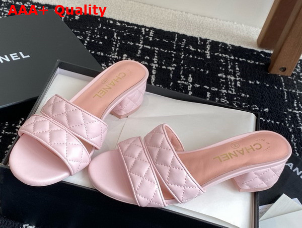 Chanel Heeled Mules in Light Pink Lambskin G46480 Replica