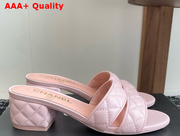 Chanel Heeled Mules in Light Pink Lambskin G46480 Replica