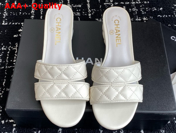 Chanel Heeled Mules in White Lambskin G46480 Replica