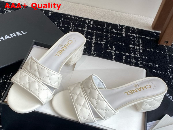 Chanel Heeled Mules in White Lambskin G46480 Replica