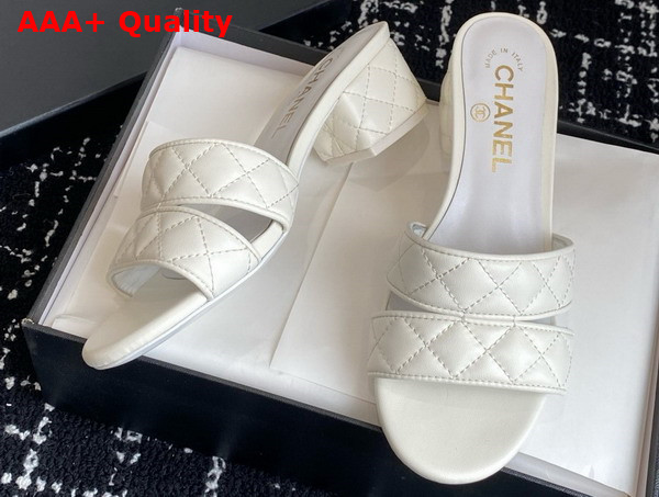 Chanel Heeled Mules in White Lambskin G46480 Replica