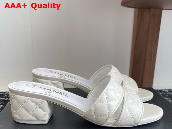 Chanel Heeled Mules in White Lambskin G46480 Replica