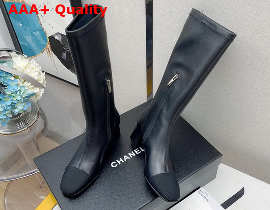 Chanel High Boots Black Lambskin and Grosgrain Replica