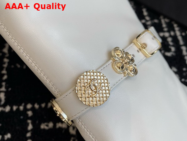 Chanel High Boots with Metal Flowers and Chanel Letter Logo White Lambskin Replica