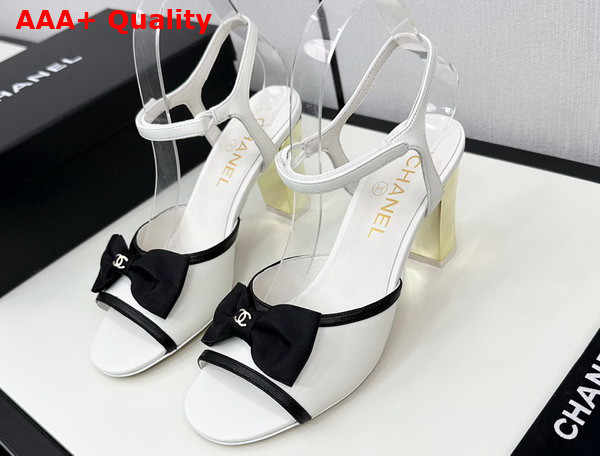 Chanel High Heel Sandals Lambskin and Grosgrain White and Black G45690 Replica