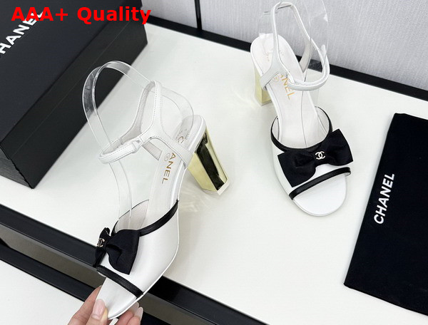 Chanel High Heel Sandals Lambskin and Grosgrain White and Black G45690 Replica
