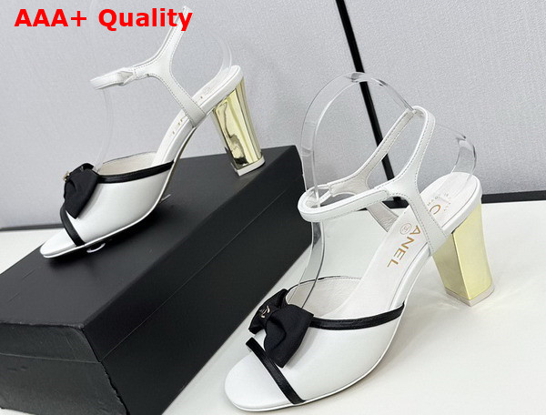 Chanel High Heel Sandals Lambskin and Grosgrain White and Black G45690 Replica
