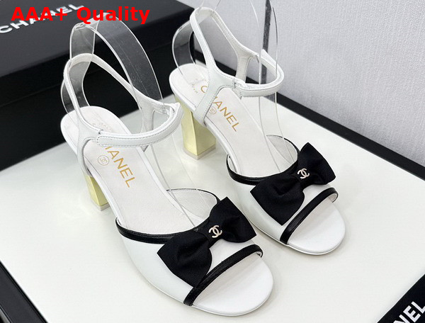Chanel High Heel Sandals Lambskin and Grosgrain White and Black G45690 Replica