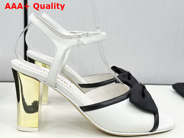Chanel High Heel Sandals Lambskin and Grosgrain White and Black G45690 Replica