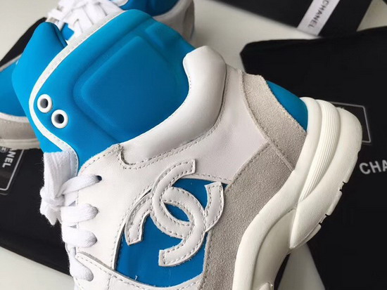 Chanel High Top Sneaker Light Blue Calfskin and Suede Calfskin