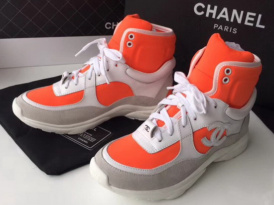 Chanel High Top Sneaker Orange Calfskin and Suede Calfskin
