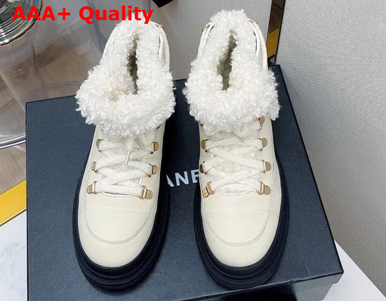 Chanel High Top Sneaker in Beige Calfskin with Sherling Lining Replica