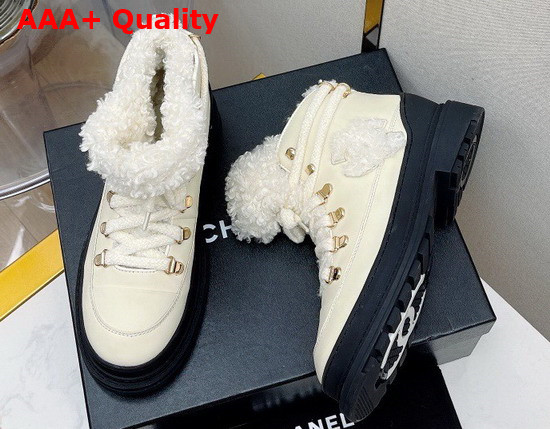 Chanel High Top Sneaker in Beige Calfskin with Sherling Lining Replica