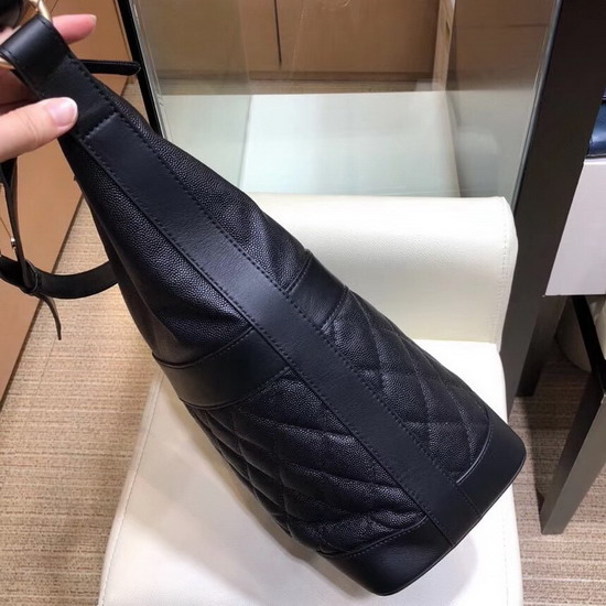 Chanel Hobo Handbag Black Grained Calfskin