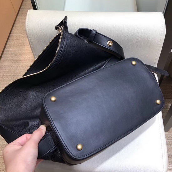 Chanel Hobo Handbag Black Grained Calfskin