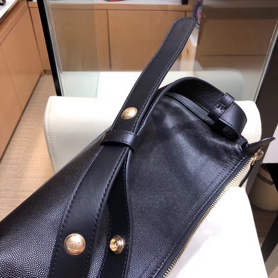Chanel Hobo Handbag Black Grained Calfskin