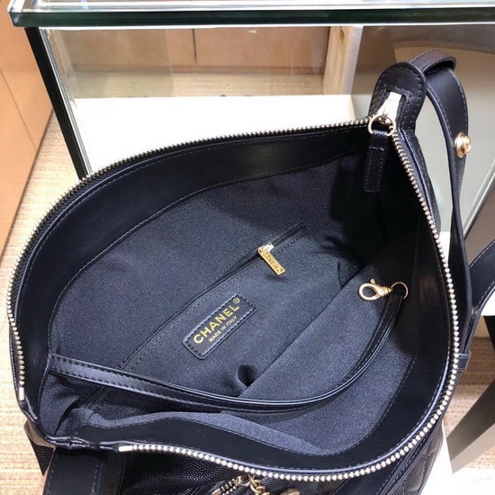 Chanel Hobo Handbag Black Grained Calfskin