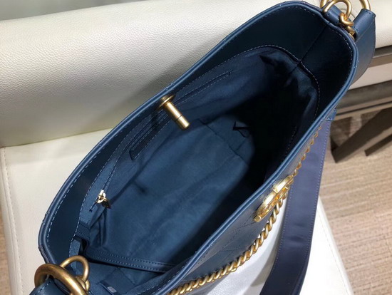 Chanel Hobo Handbag Calfskin Grosgrain Gold Tone Metal Blue A57573