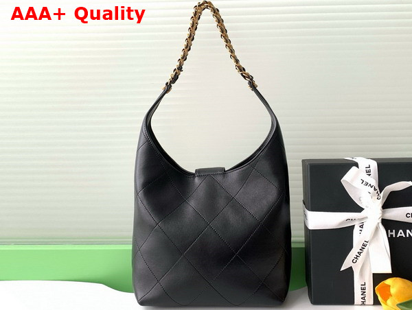 Chanel Hobo Handbag in Black Shiny Lambskin Gold Tone Metal AS5403 Replica