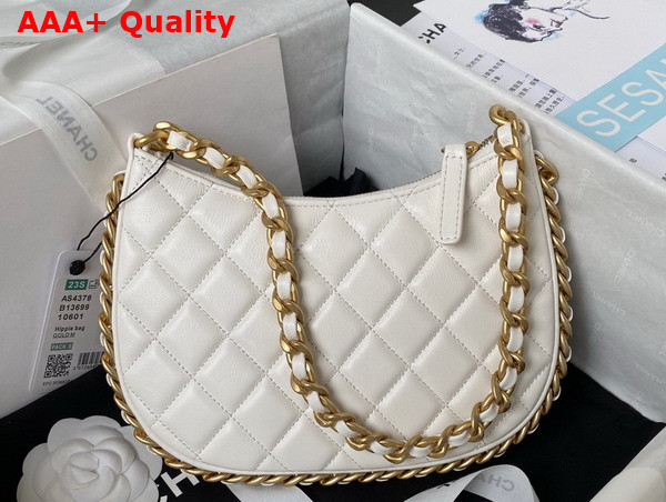 Chanel Hobo Handbag in White Shiny Crumpled Lambskin Gold Tone Metal As4378 Replica