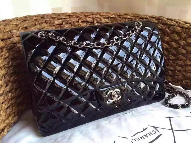 Chanel Jumbo Flap Bag Black Patent Leather for Sale