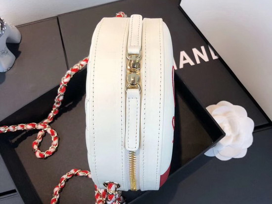 Chanel La Pause Small Round Bag Red and White Lambskin