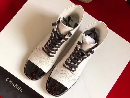 Chanel Lace Up Ankle Boot in White Calfskin