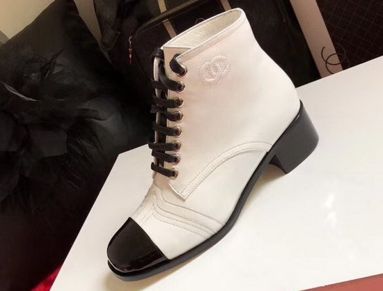 Chanel Lace Up Ankle Boot in White Calfskin