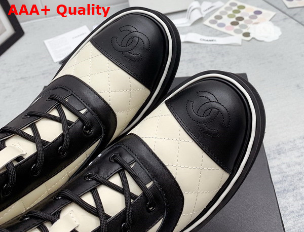 Chanel Lace Up Boots White and Black Quilted Calfskin Replica